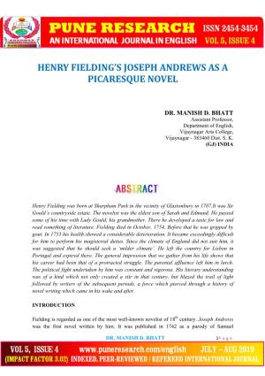 Henry Fielding's Joseph Andrews As a Picaresque
