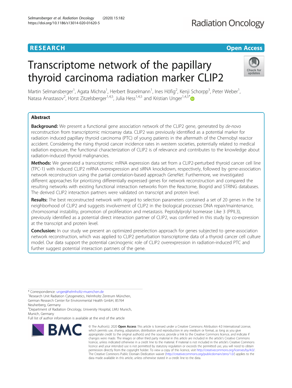 Transcriptome Network of the Papillary Thyroid Carcinoma Radiation Marker