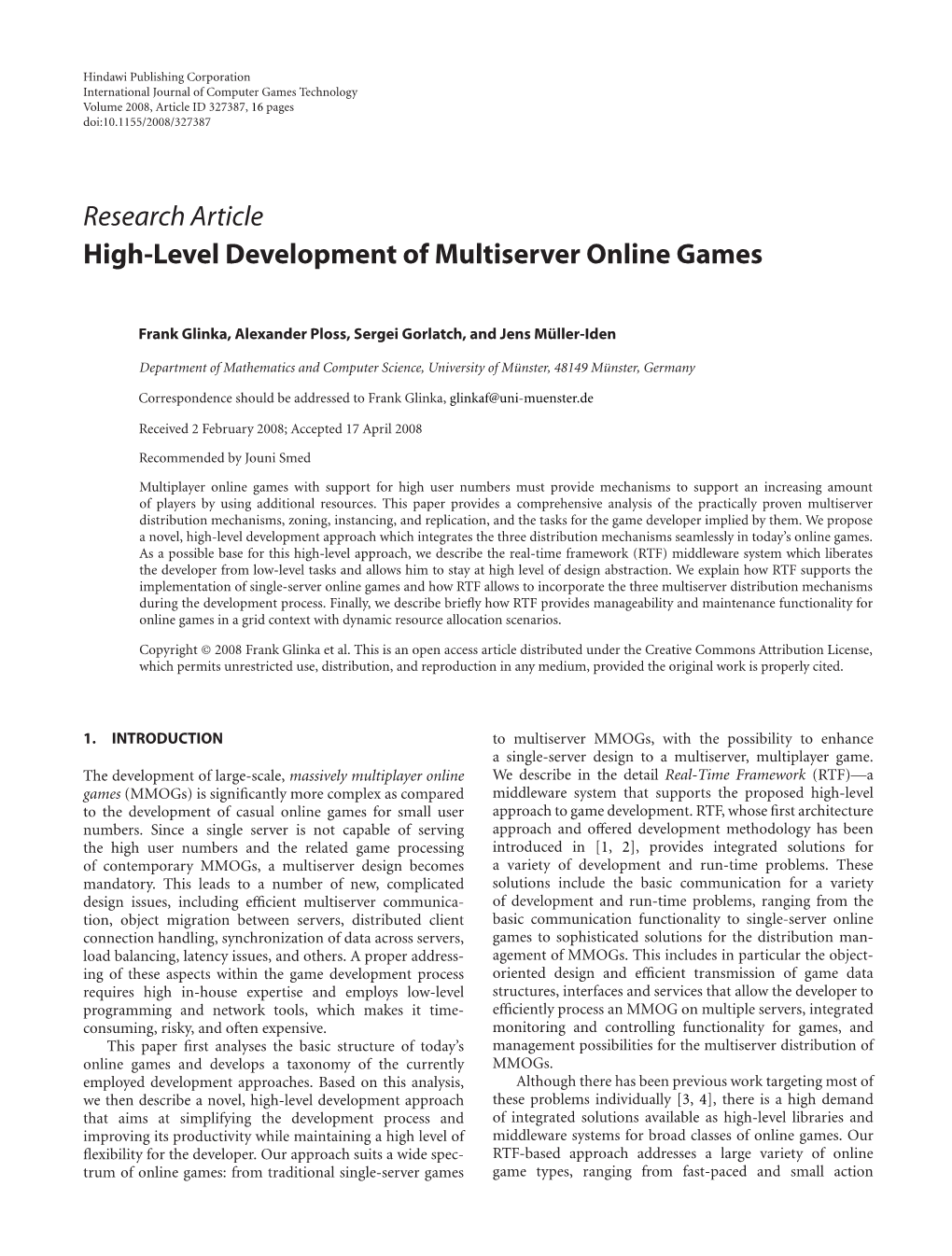 Research Article High-Level Development of Multiserver Online Games