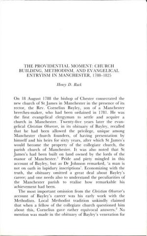 The Providential Moment: Church Building, Methodism, and Evangelical Entryism in Manchester, 1788-1825