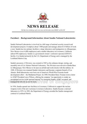 Factsheet – Background Information About Sandia National Laboratories