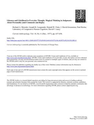 Likeness and Likelihood in Everyday Thought: Magical Thinking in Judgments About Personality [And Comments and Reply]