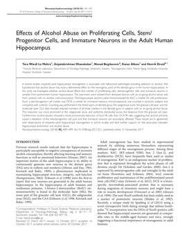 Effects of Alcohol Abuse on Proliferating Cells, Stem/Progenitor Cells, and Immature Neurons in the Adult Human Hippocampus