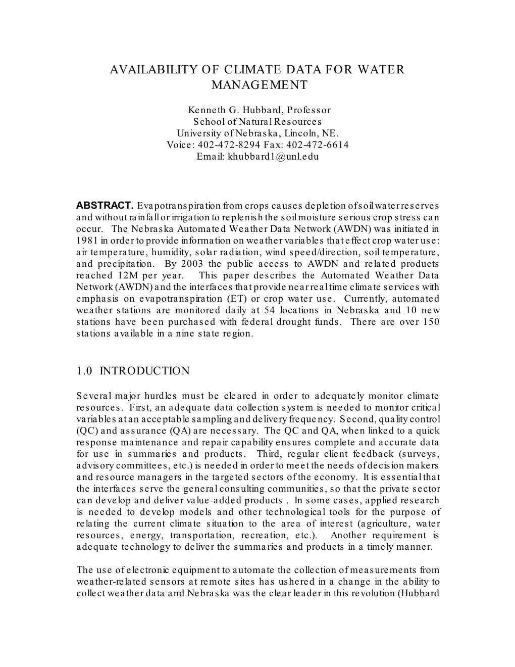 Availability of Climate Data for Water Management