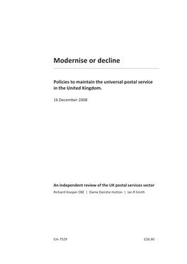 Modernise Or Decline Policies to Maintain the Universal Postal