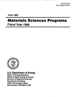 Materials Sciences Programs Fiscal Year 1996