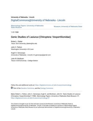 Genic Studies of Lasiurus (Chiroptera: Vespertilionidae)
