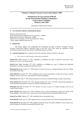 Voluntary National Cetacean Conservation Report, 2009 Submitted by the Government of Brazil for the International Whaling Commis