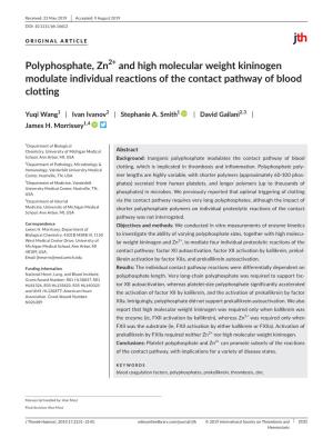 Polyphosphate, Zn2+ and High Molecular Weight Kininogen Modulate Individual Reactions of the Contact Pathway of Blood Clotting