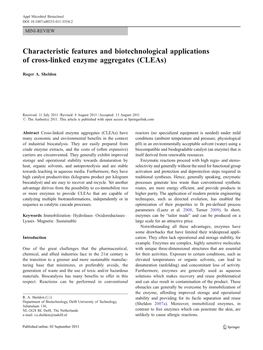 Characteristic Features and Biotechnological Applications of Cross-Linked Enzyme Aggregates (Cleas)