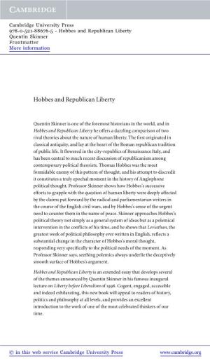Hobbes and Republican Liberty Quentin Skinner Frontmatter More Information