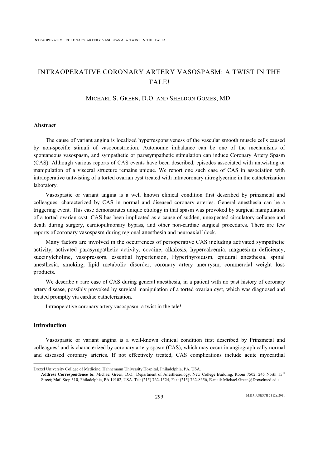 Intraoperative Coronary Artery Vasospasm: a Twist in the Tale!