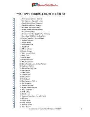 1985 Topps Football Card Checklist