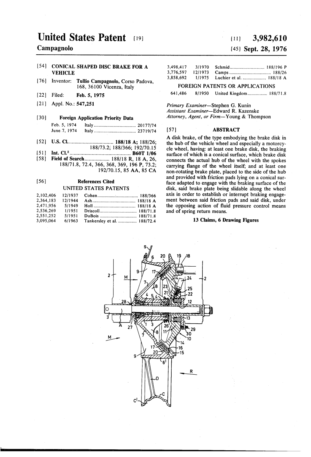 United States Patent (19) 11) 3,982,610 Campagnolo (45) Sept