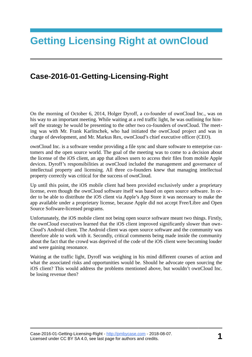 Case 2016-01: Getting Licensing Right at Owncloud