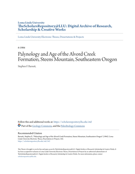 Palynology and Age of the Alvord Creek Formation, Steens Mountain, Southeastern Oregon Stephen F