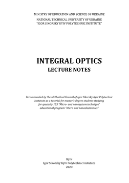 Integral Optics Lecture Notes