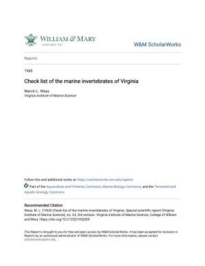 Check List of the Marine Invertebrates of Virginia