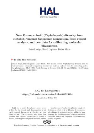 Cephalopoda) Diversity from Statolith Remains: Taxonomic Assignation, Fossil Record Analysis, and New Data for Calibrating Molecular Phylogenies