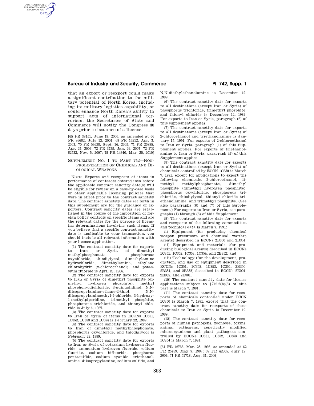 Bureau of Industry and Security, Commerce Pt. 742, Supp. 1