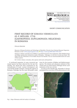 First Record of Eobania Vermiculata (O. F. Müller, 1774) (Gastropoda: Eupulmonata: Helicidae) in Romania