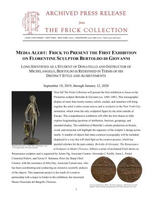 Media Alert: Frick to Present the First Exhibition on Florentine Sculptor Bertoldo Di Giovanni