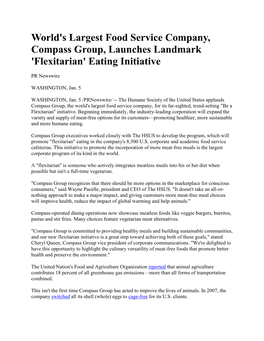 World's Largest Food Service Company, Compass Group, Launches Landmark 'Flexitarian' Eating Initiative