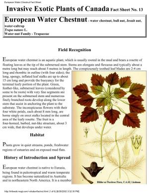 European Water Chestnut Fact Sheet Invasive Exotic Plants of Canada Fact Sheet No