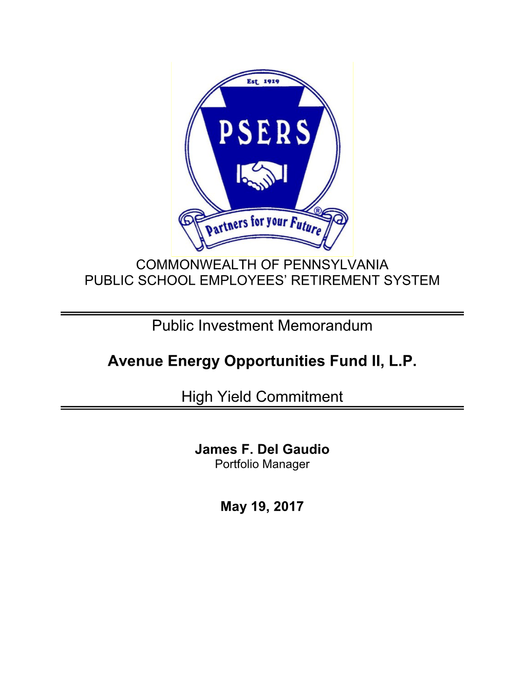 Public Investment Memorandum Avenue Energy Opportunities Fund