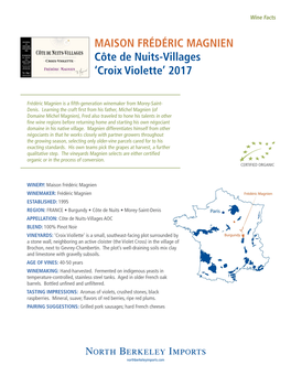 MAISON FRÉDÉRIC MAGNIEN Côte De Nuits-Villages 'Croix Violette' 2017