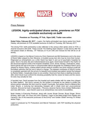 LEGION, Highly-Anticipated Drama Series, Premieres on FOX Available Exclusively on Bein