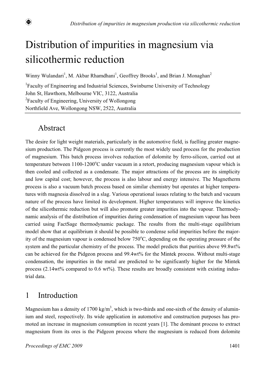 Distribution of Impurities in Magnesium Via Silicothermic Reduction