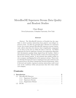 Microboone Supernova Stream Data Quality and Readout Studies