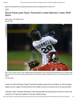 Mount Paran Grad Taylor Trammell to Make Mariners' Roster, MLB Debut | Regional | Mdjonline.Com