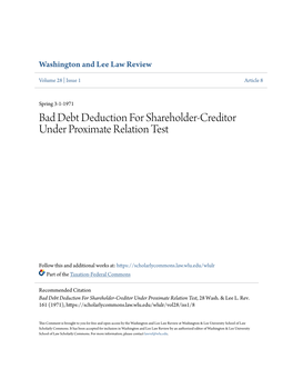 Bad Debt Deduction for Shareholder-Creditor Under Proximate Relation Test