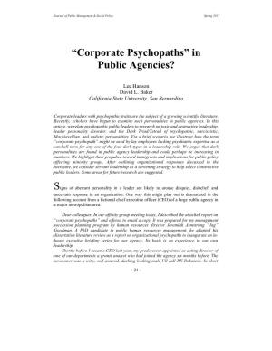 Corporate Psychopaths” in Public Agencies?