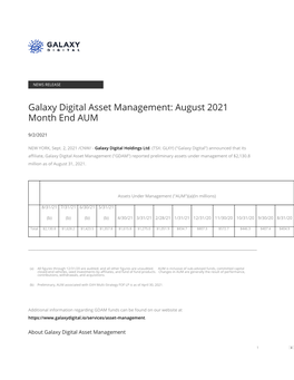 Galaxy Digital Asset Management: August 2021 Month End AUM