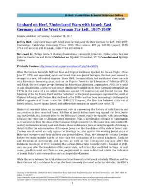Undeclared Wars with Israel: East Germany and the West German Far Left, 1967-1989'