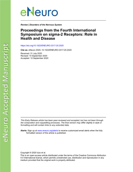 Proceedings from the Fourth International Symposium on Sigma-2 Receptors: Role in Health and Disease