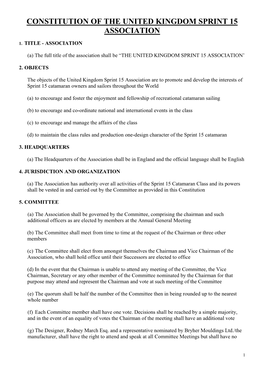 Constitution of the Dart 15 International