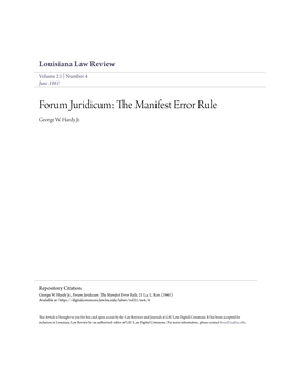 Forum Juridicum: the Manifest Error Rule, 21 La