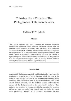 Thinking Like a Christian: the Prolegomena of Herman Bavinck