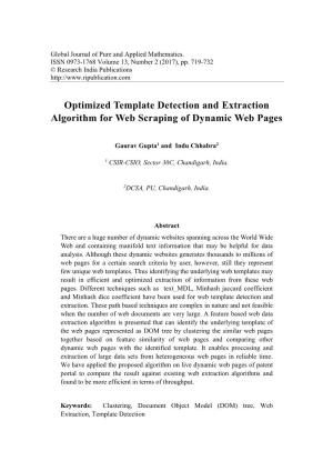 Optimized Template Detection and Extraction Algorithm for Web Scraping of Dynamic Web Pages