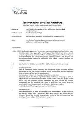 Seniorenbeirat Der Stadt Ratzeburg Protokoll Zur 10