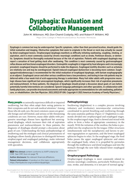 Dysphagia: Evaluation and Collaborative Management