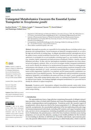 Untargeted Metabolomics Uncovers the Essential Lysine Transporter in Toxoplasma Gondii