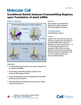 Conditional Switch Between Frameshifting Regimes Upon Translation of Dnax Mrna