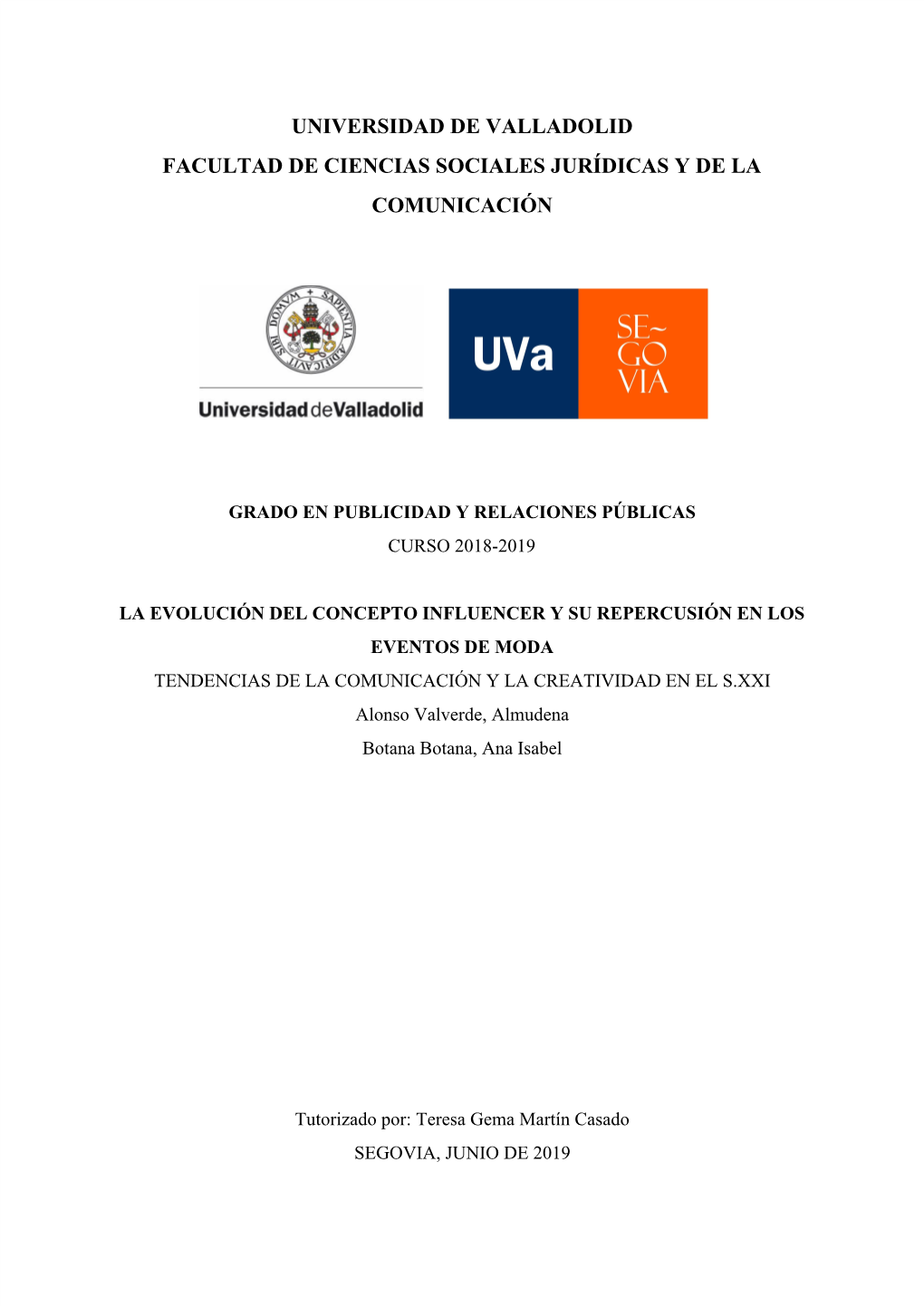 Universidad De Valladolid Facultad De Ciencias Sociales Jurídicas Y De La Comunicación