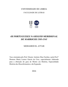 Os Portugueses Na Região Meridional De Marrocos 1505-1541