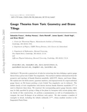 Hep-Th/0505211V3 12 Dec 2005 Sebasti´An Franco Brane and Tilings Geometry Toric from Theories Gauge VERSION HYPER - Style